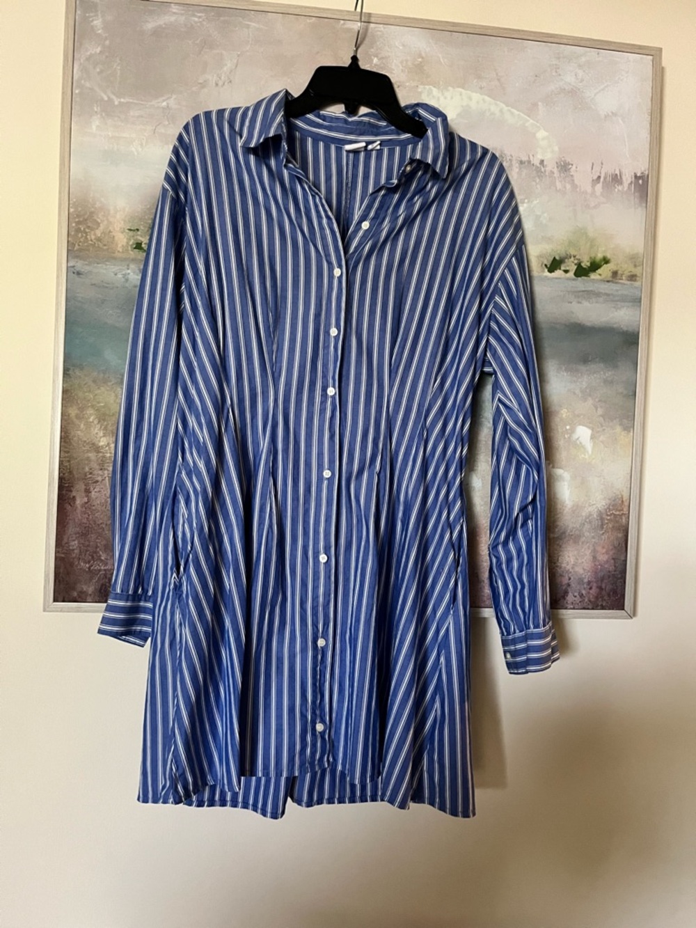 GAP Blue and White Striped Button-Down Shirt Dress - Medium - stretchy